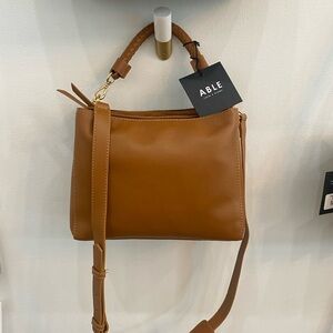 Able handmade leather Jackee Triple Compartment Crossbody Satchel Cognac